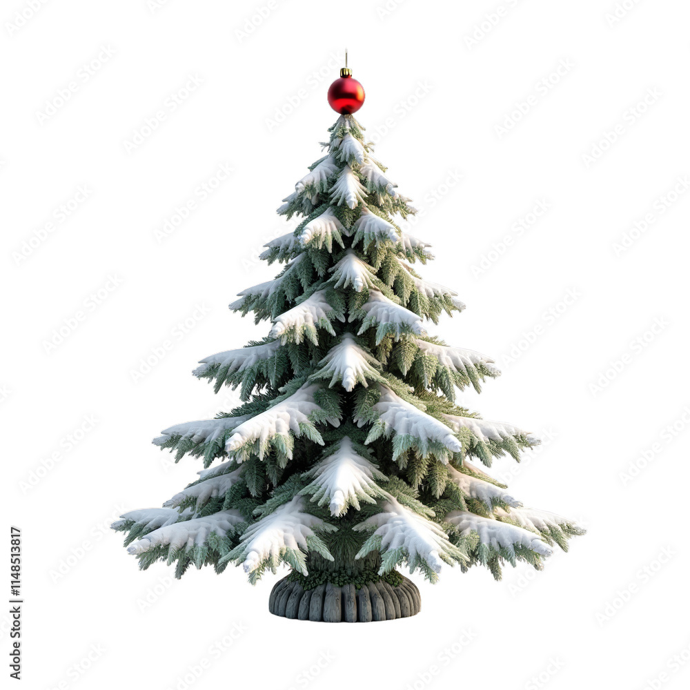 Fototapeta premium Frosted Christmas tree with red ornament
