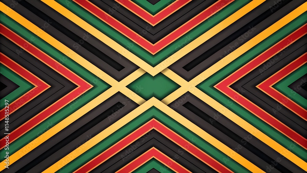 A vibrant geometric design featuring sharp intersecting lines in red, yellow, green, and black, symbolizing African cultural pride and resilience for Black History Month. A vibrant geometric design featuring sharp intersecting lines in red, yellow, green, and black, symbolizing African cultural pride and resilience for Black History Month.