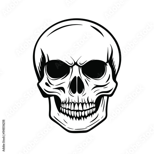  Black and white vector image of a human skull