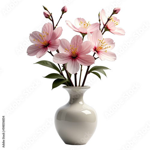 Pink flowers in a vase or Flower arrangement in a white vase