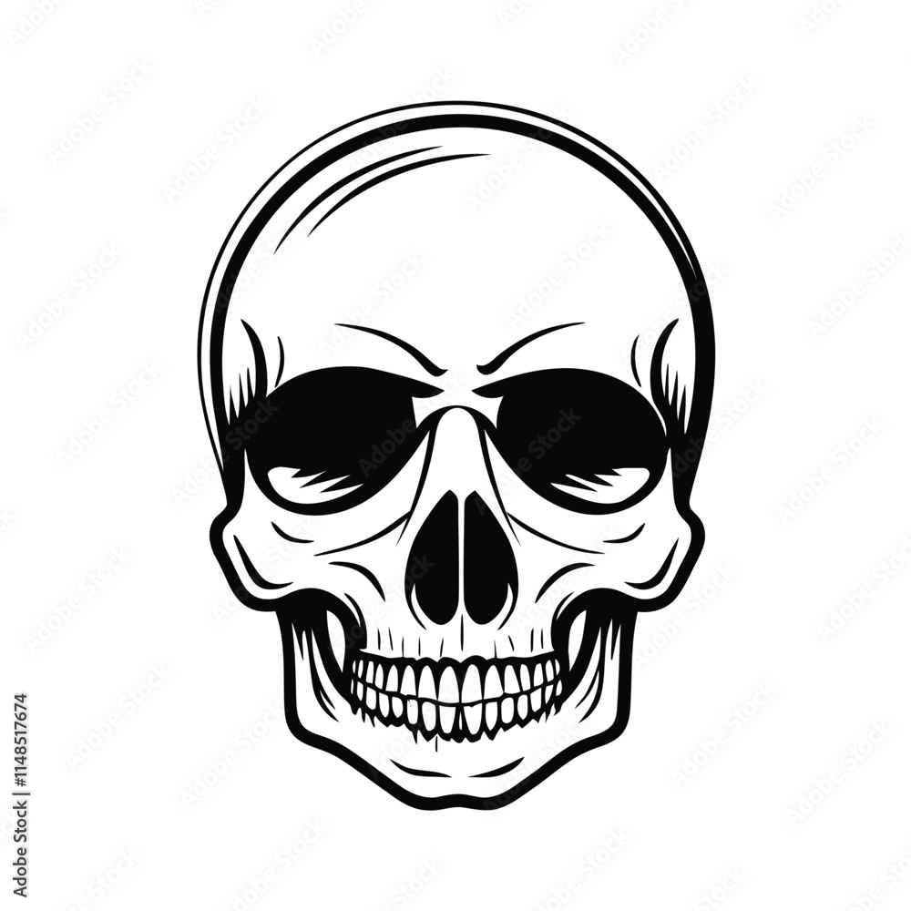 Fototapeta premium Black and white vector image of a human skull