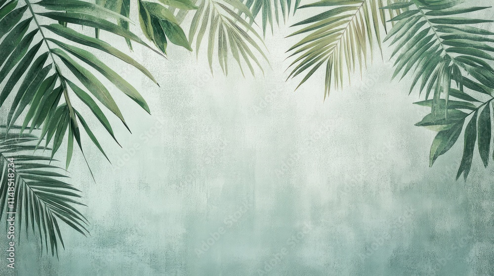 Obraz premium Green Palm Fronds Frame A Textured Background