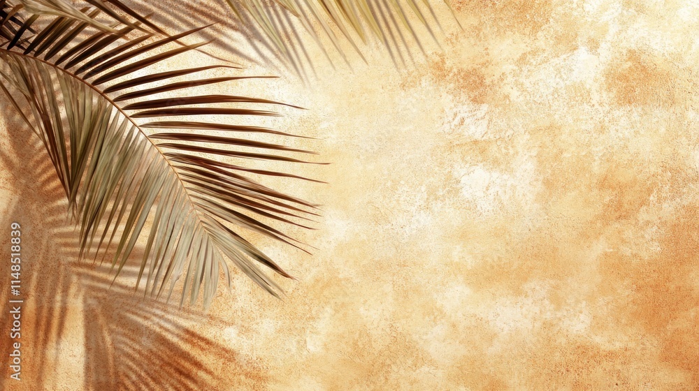 Obraz premium Dried Palm Leaf Shadow on Tan Textured Wall