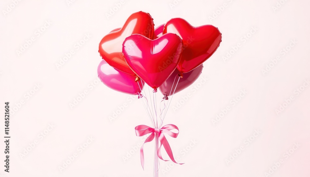 Stylized bouquet of heart-shaped balloons tied with a pink ribbon, perfect for Valentine’s Day. Stylized bouquet of heart-shaped balloons tied with a pink ribbon, perfect for Valentine’s Day.