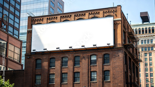 Blank billboard mockup in urban environment, on facade, empty space to display your advertising or branding campaign