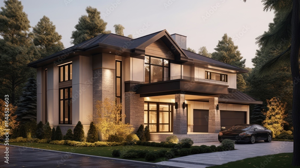 Modern Luxury Home Evening Illumination Design Modern Luxury Home Evening Illumination Design