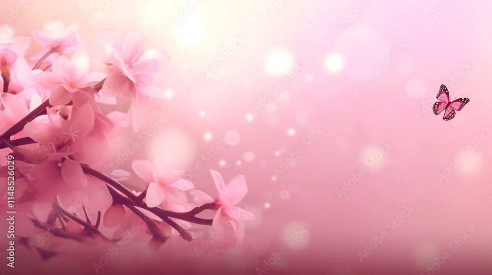 Fototapeta premium Delicate Pink Blossoms and Butterfly in Soft Light