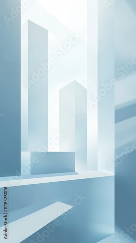 A minimalist depiction of abstract, background skyscrapers in a light, background, elegant blue environment.