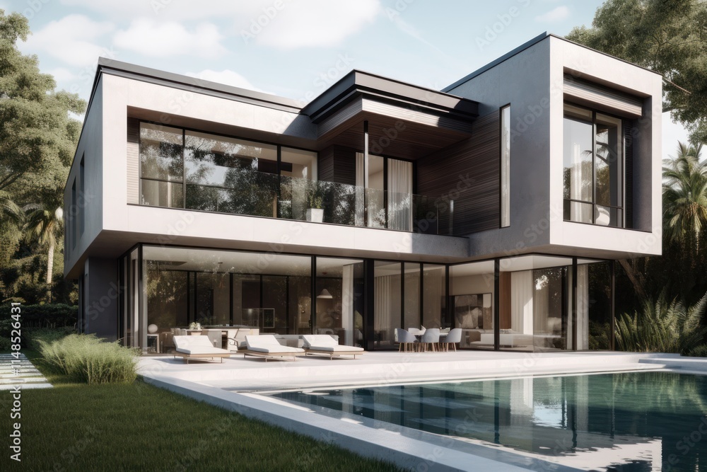 Modern Luxury Home with Pool and Lush Landscaping Modern Luxury Home with Pool and Lush Landscaping