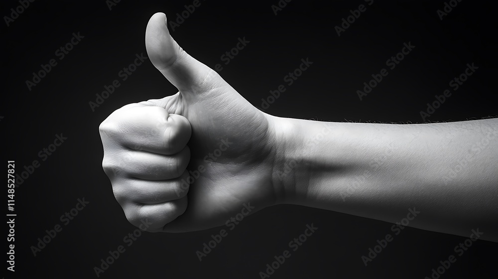 Close up of a human hand showing thumbs up sign on black background Close up of a human hand showing thumbs up sign on black background
