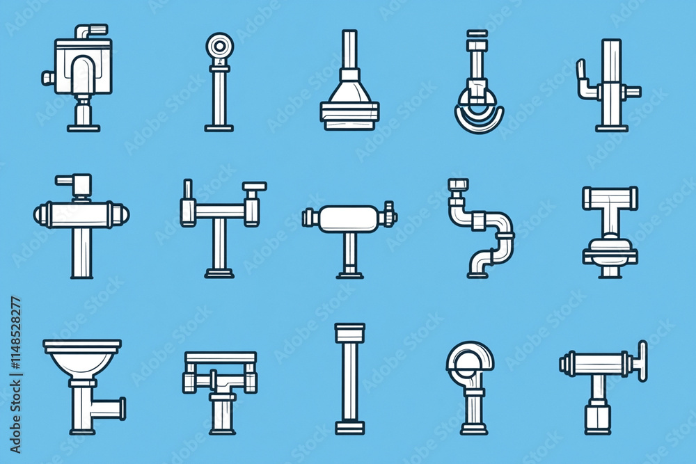 Pipes icon set. Outline illustration of pipe icons for web design Pipes icon set. Outline illustration of pipe icons for web design