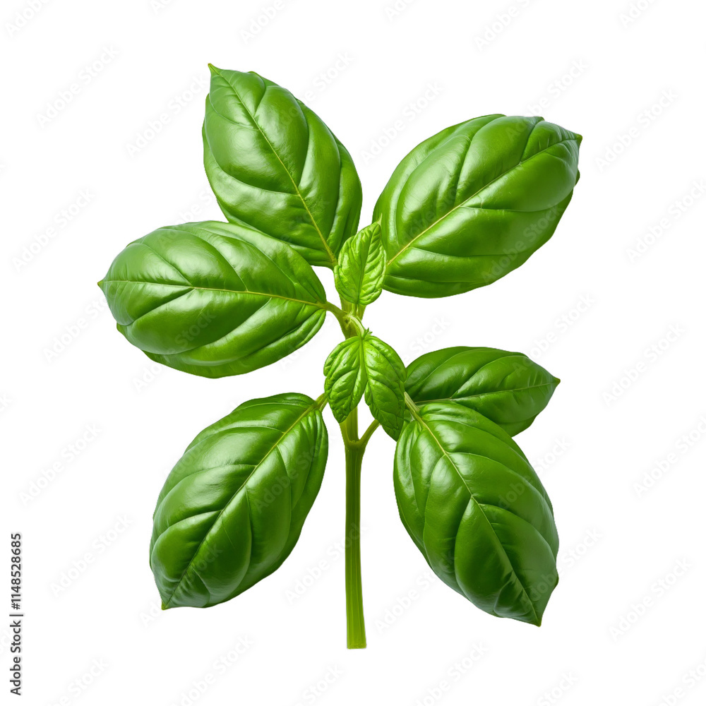 Bright green basil leaf on stem