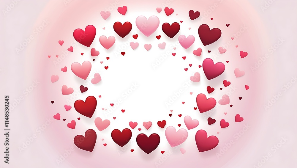 Romantic digital illustration with a soft gradient background, framed by scattered red and pink hearts, evoking a whimsical and playful Valentine's Day theme. Romantic digital illustration with a soft gradient background, framed by scattered red and pink hearts, evoking a whimsical and playful Valentine's Day theme.