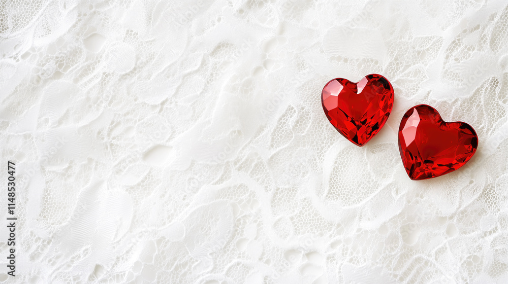 Minimalist Valentine's Day Concept with Red Heart-Shaped Gemstones on White Lace Background, Romantic Love Wallpaper in a Simple and Elegant Composition Minimalist Valentine's Day Concept with Red Heart-Shaped Gemstones on White Lace Background, Romantic Love Wallpaper in a Simple and Elegant Composition