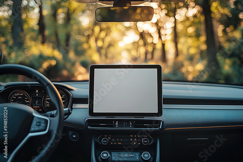Modern Car Interior with Empty Touchscreen Display