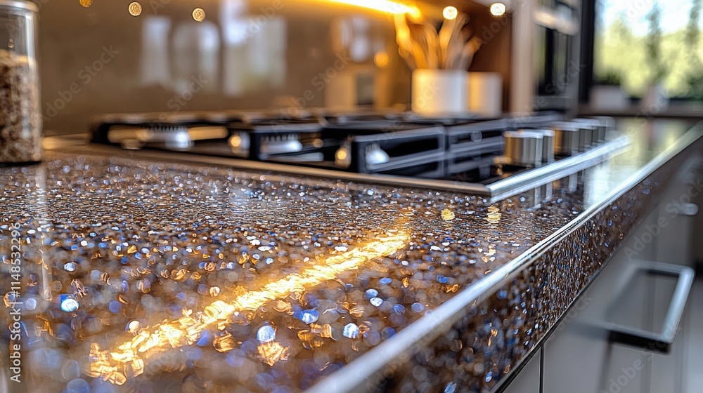 Modern kitchen with sleek countertop design featuring sparkling elements Modern kitchen with sleek countertop design featuring sparkling elements