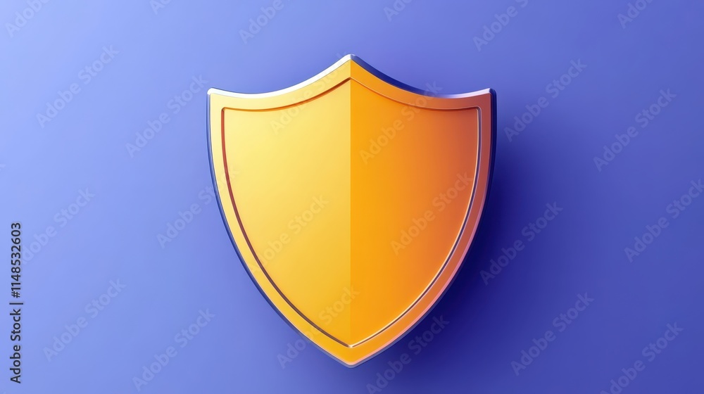Shining yellow shield on vivid blue, a symbol of protection, security and defense Shining yellow shield on vivid blue, a symbol of protection, security and defense