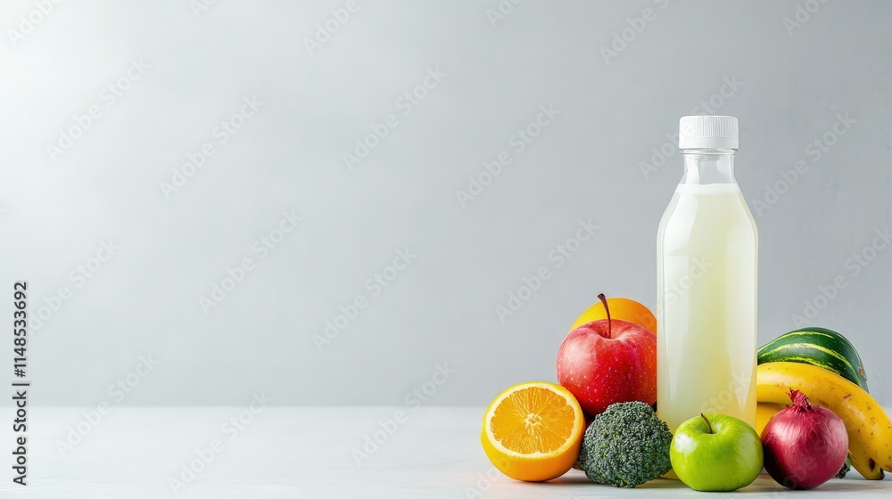 Fresh juice bottle with fruits and vegetables. Fresh juice bottle with fruits and vegetables.