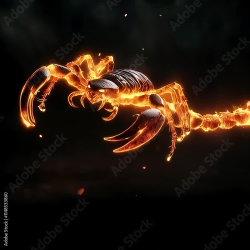 Fiery scorpion, burning in black isolated background