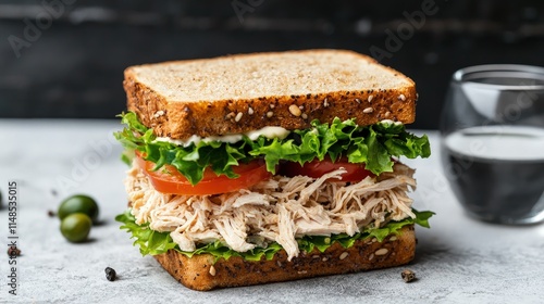 Wallpaper Mural Delicious chicken salad sandwich on whole wheat bread with lettuce, tomato, and mayonnaise. Torontodigital.ca