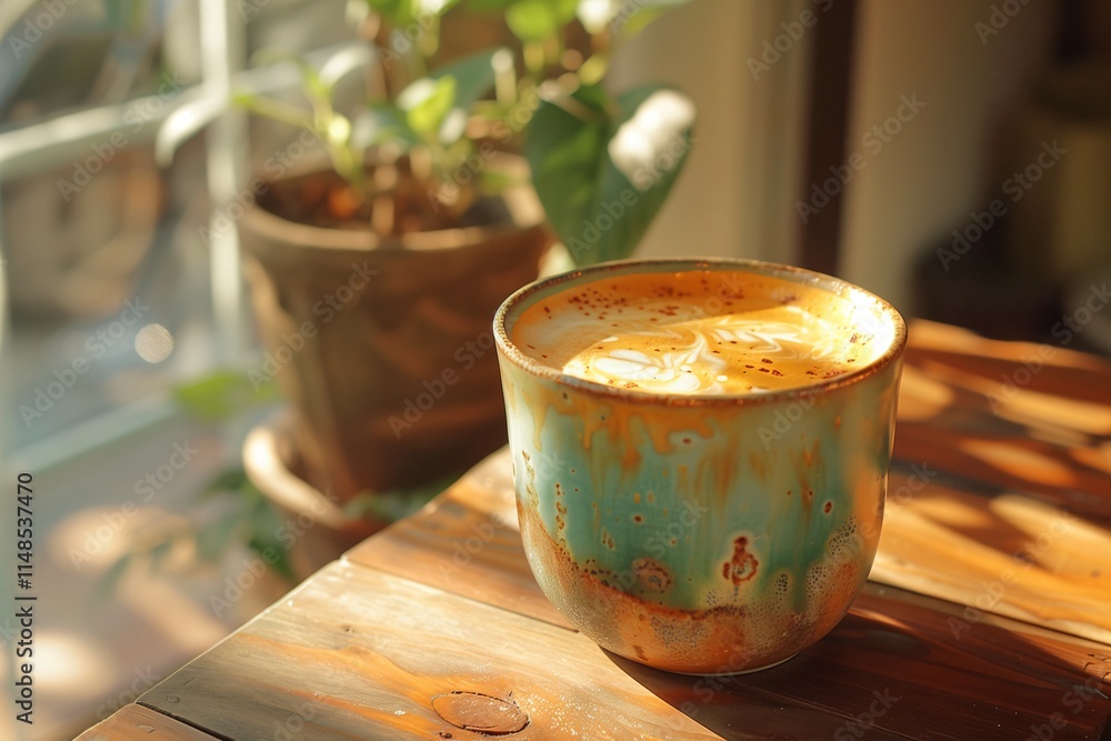artisanal latte with intricate latte art served in a ceramic cup artisanal latte with intricate latte art served in a ceramic cup