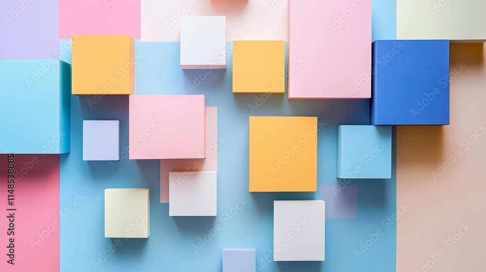Colorful geometric blocks arranged on a pastel background for design or creative projects. Colorful geometric blocks arranged on a pastel background for design or creative projects.