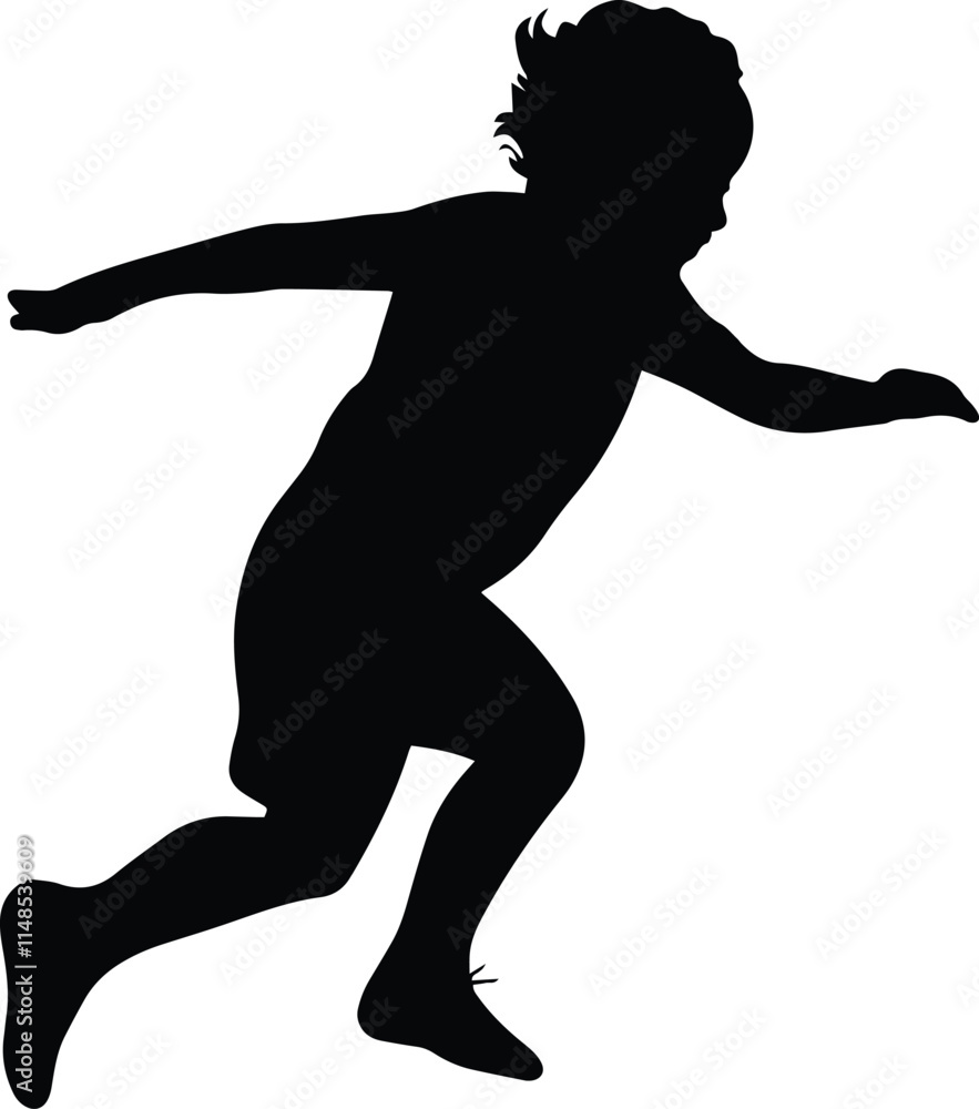 High-Quality Solid Black Silhouette of Children Playing with Clean Edges High-Quality Solid Black Silhouette of Children Playing with Clean Edges