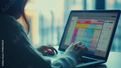 Woman Using Laptop for Digital Calendar and Schedule Management