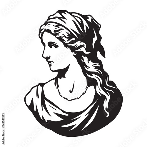 Detailed Vector Portrait of Woman in Classical Art Style
