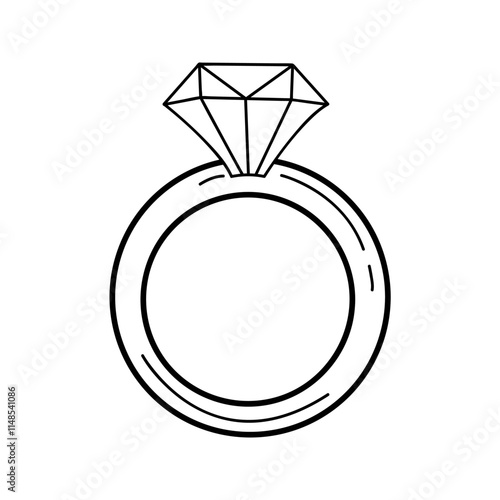 Hand drawn sparkling wedding,engagement ring flat vector icon isolated on a white background. Valentine s day concept icon. Doodle diamond ring.