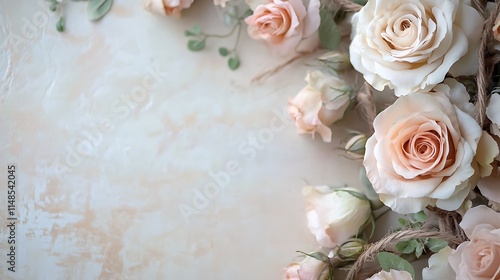 Delicate Peach Roses Arranged Artistically on Beige Background