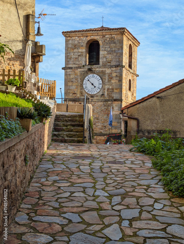 El Reloj tower at Lastres fishing village and beach, Asturias, Spain, Europe photo