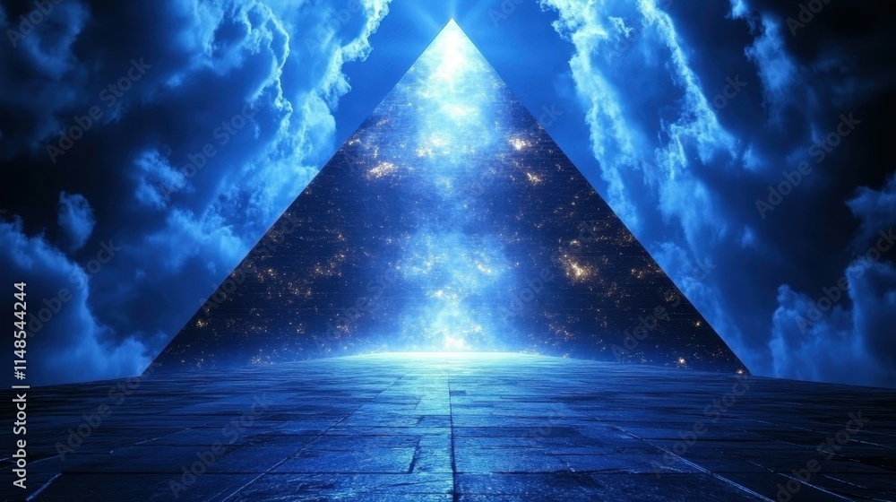 Minimalist geometric shapes A sleek pyramid in stadium Minimalist geometric shapes A sleek pyramid in stadium
