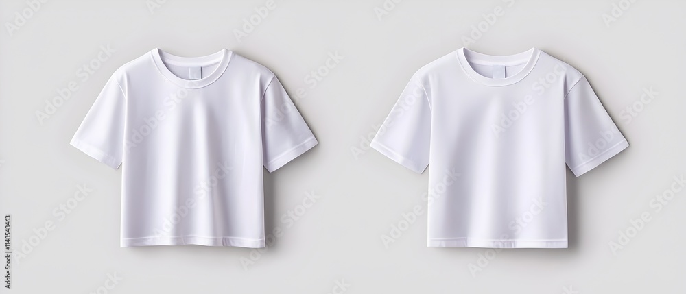 Two white t-shirts are shown side by side