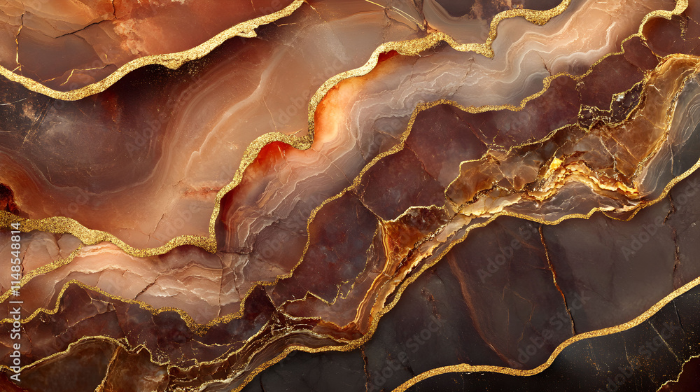 Obraz premium Brown marble stone surface with golden veins showcasing natural elegance in a modern design setting