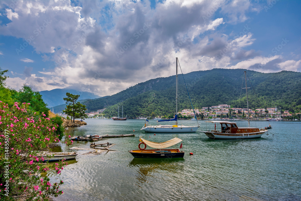 Fototapeta premium Beautiful coastline view of Fethiye Town in Turkey
