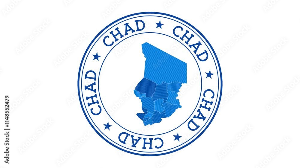 Chad intro. Badge with the circular name and map of country. Chad round logo animation. Chad intro. Badge with the circular name and map of country. Chad round logo animation.