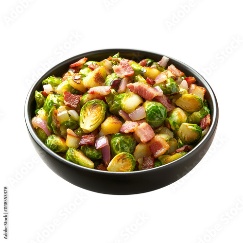 Tasty Brussels sprouts hash with onions and bacon Isolated On Transparent Background