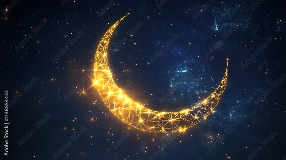 Golden Crescent Moon Amidst a Starry Night Sky Golden Crescent Moon Amidst a Starry Night Sky