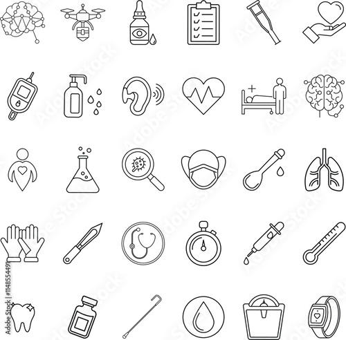 Healthcare Icons Medical, Wellness, Technology, and Diagnostics