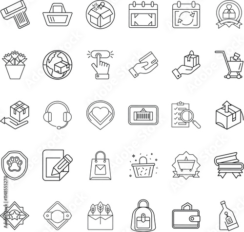 Ecommerce Shopping Icons Delivery, Returns, Support, and Packaging
