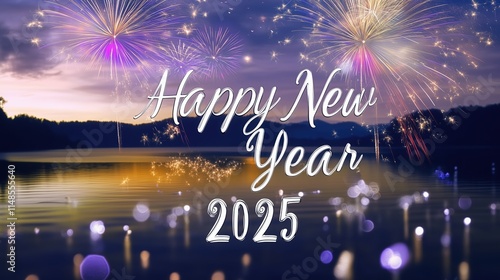 Happy New Year 2025: A Vibrant Lakeside Firework Celebration