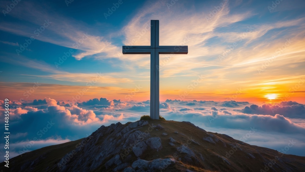 Cross of jesus christ against sunset sky clouds Cross of jesus christ against sunset sky clouds