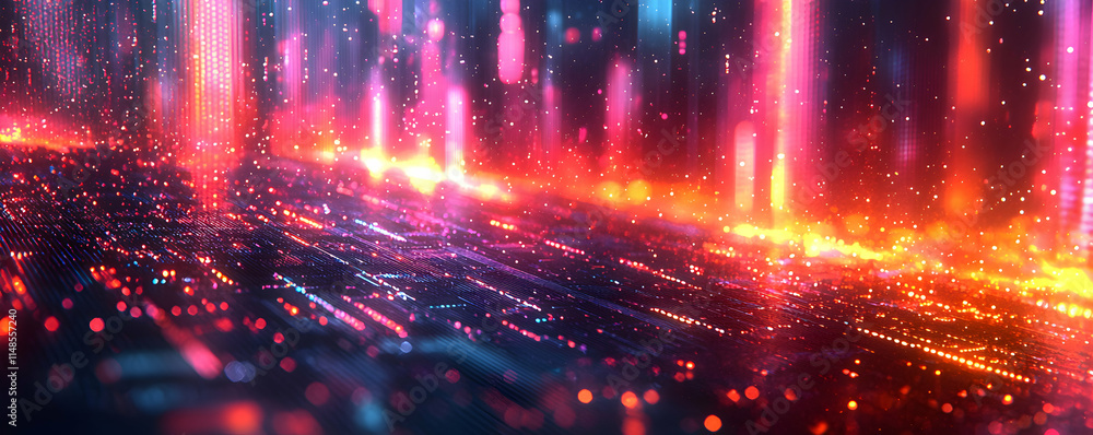 Abstract digital landscape with vibrant colors and glowing elements. Abstract digital landscape with vibrant colors and glowing elements.