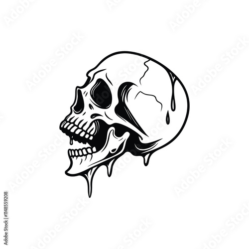 crescent moon skull vector handdrawn stippling style