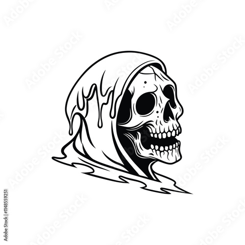 crescent moon skull vector handdrawn stippling style