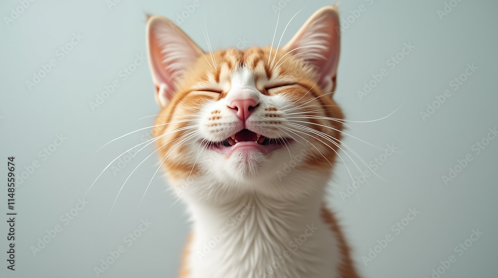 Laughing Smiling Funny Cat Portrait against Clean Background, Pet or Domestic Animal Laughing Smiling Funny Cat Portrait against Clean Background, Pet or Domestic Animal