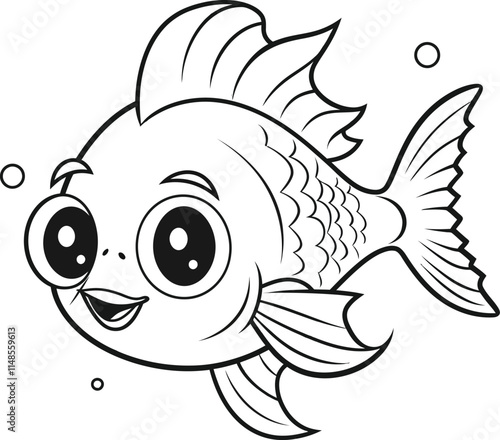 Simple black and white illustration of a fish with clear outlines and details.
