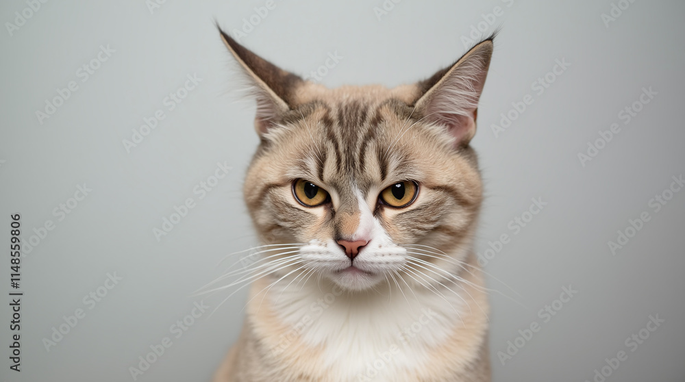 Grumpy Angry Pissed Cat Portrait against Clean Background Grumpy Angry Pissed Cat Portrait against Clean Background