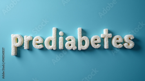 Prediabetes, Word Formed with White Sugar Cubes against Clean Blue Background photo